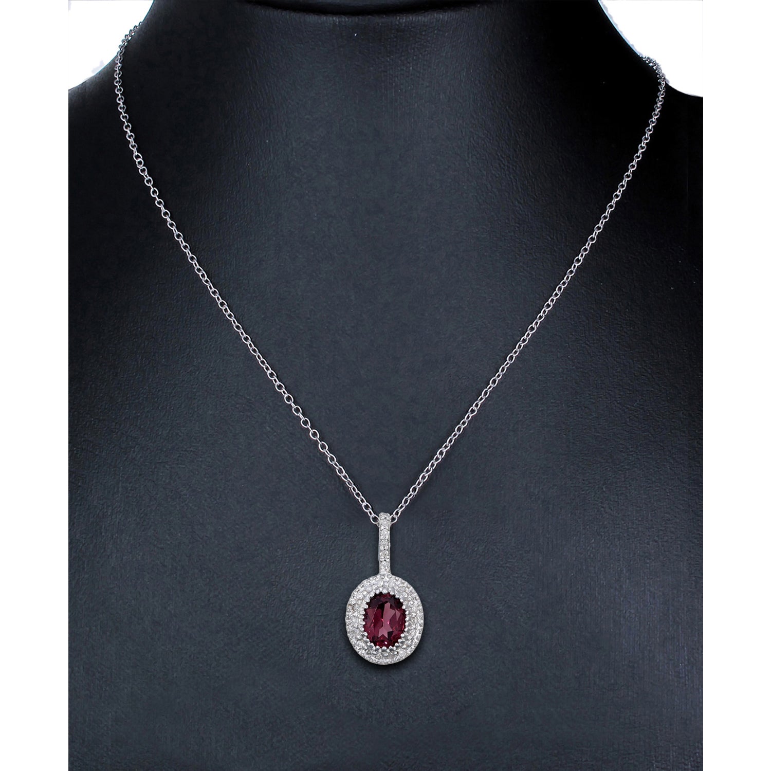 1 cttw Oval Shape Garnet and Diamond Pendant in 14K White Gold With 18" Chain