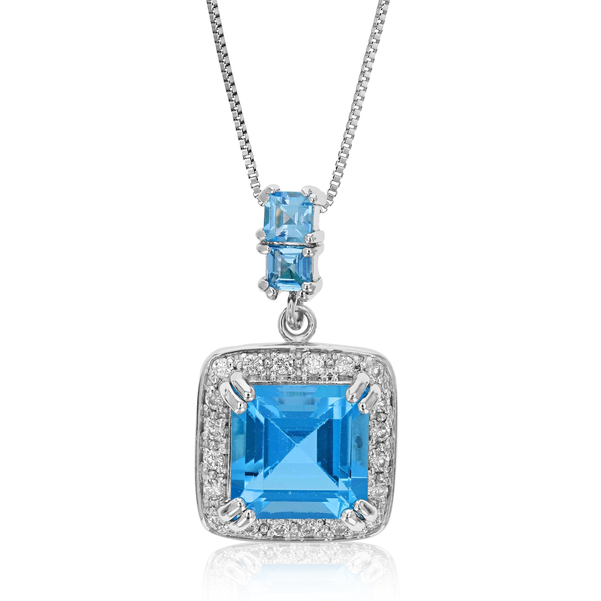 4.30 cttw Pendant Necklace, Swiss Blue Topaz Pendant Necklace for Women in .925 Sterling Silver with Rhodium, 18 Inch Chain, Prong Setting