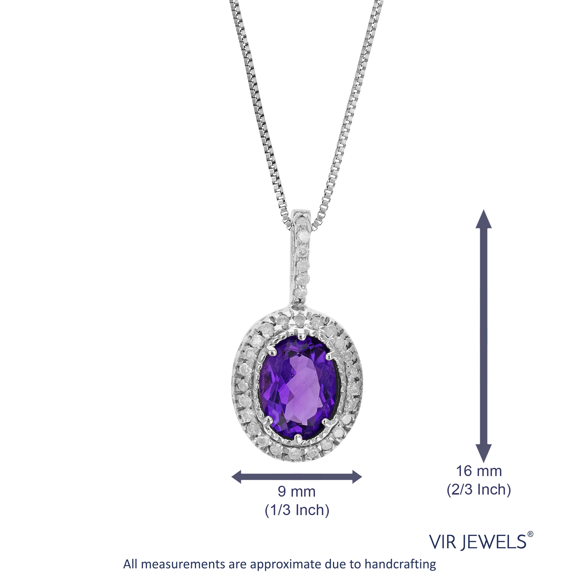 1.30 cttw Diamond Pendant, Amethyst and Diamond Pendant Necklace for Women in 14K White Gold with 18 Inch Chain, Prong Setting