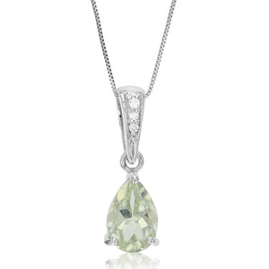 1.40 cttw Pendant Necklace, Green Amethyst Pear Shape Pendant Necklace for Women in .925 Sterling Silver with Rhodium, 18 Inch Chain, Prong Setting