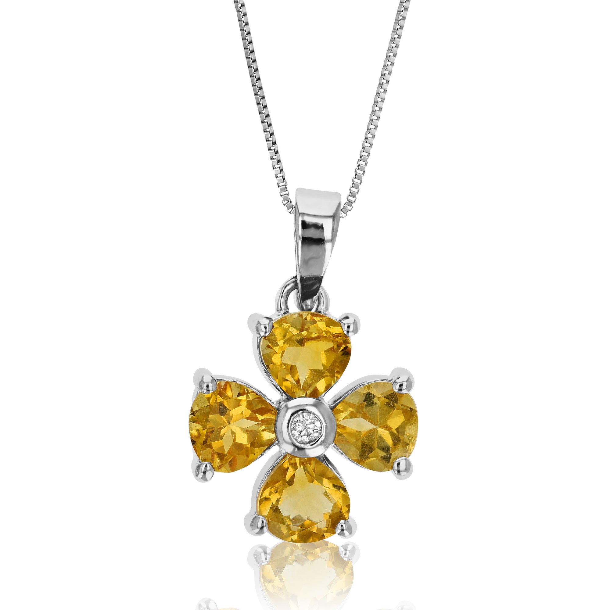 1.10 cttw Pendant Necklace, Citrine Pendant Necklace for Women in .925 Sterling Silver with Rhodium, 18 Inch Chain, Prong Setting