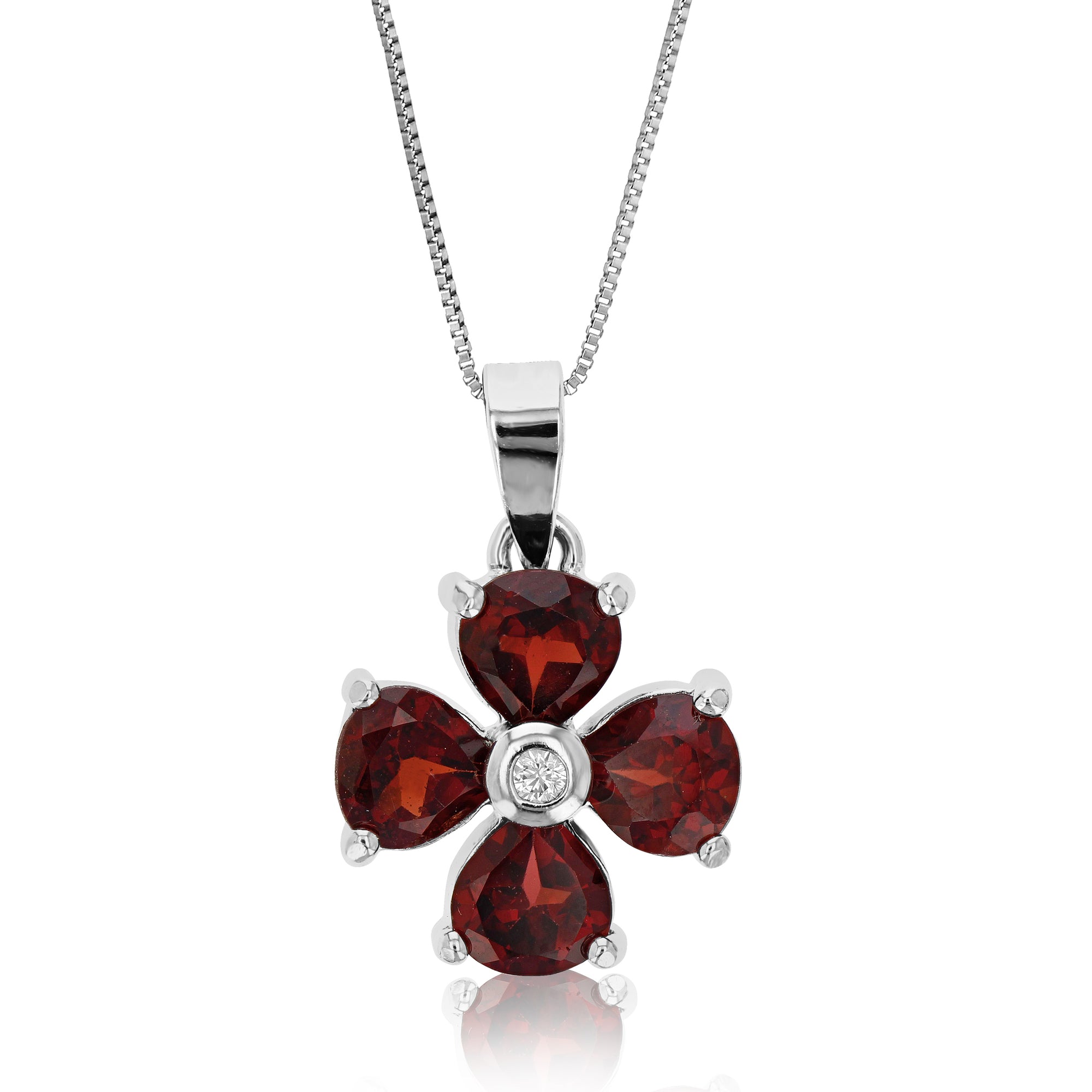 1.40 cttw Pendant Necklace, Garnet Pendant Necklace for Women in .925 Sterling Silver with Rhodium, 18 Inch Chain, Prong Setting