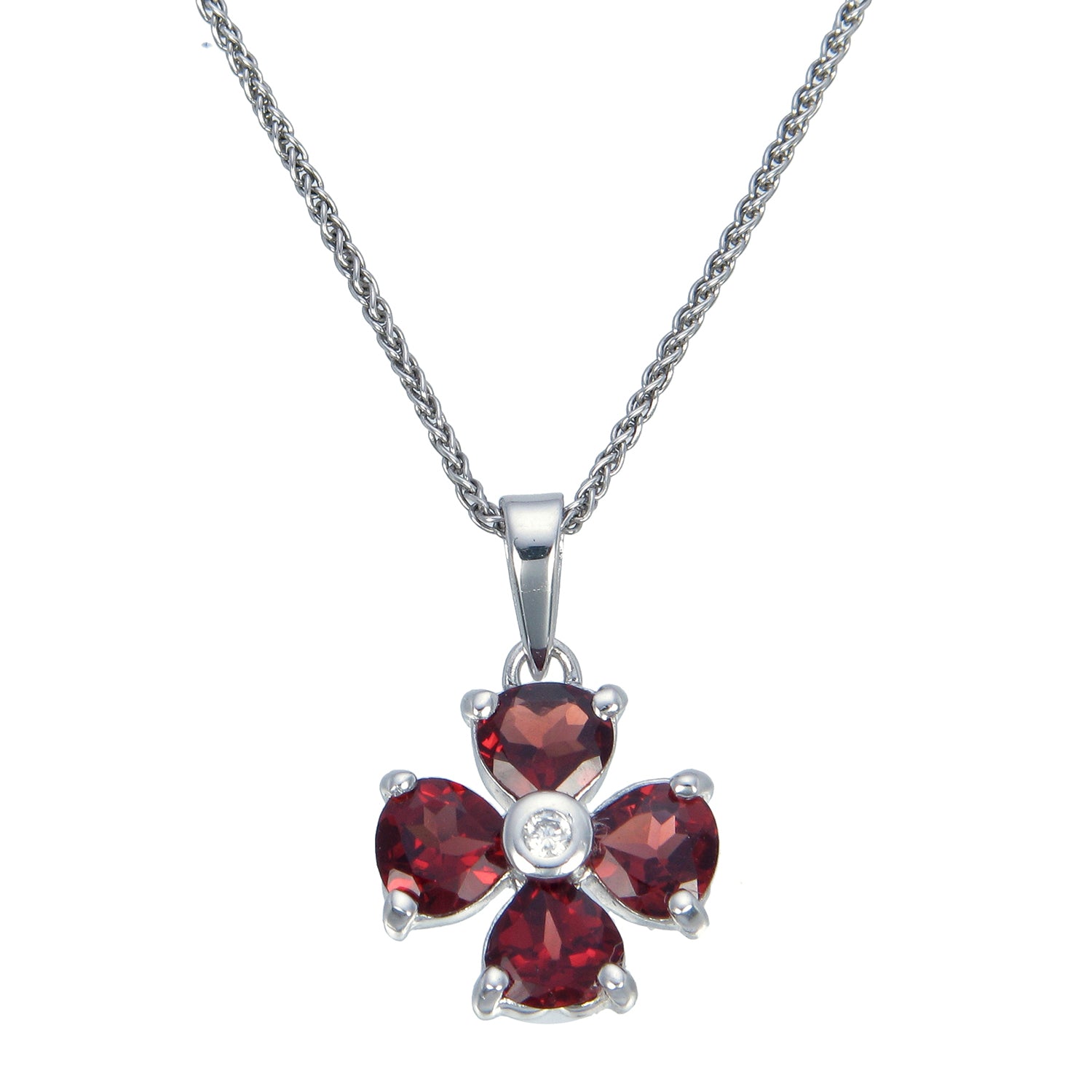 1.40 cttw Pendant Necklace, Garnet Pendant Necklace for Women in .925 Sterling Silver with Rhodium, 18 Inch Chain, Prong Setting