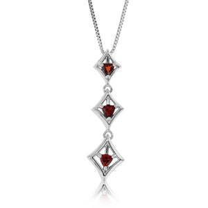 2/5 cttw Pendant Necklace, Garnet Pendant Necklace for Women in .925 Sterling Silver with Rhodium, 18 Inch Chain, Prong Setting