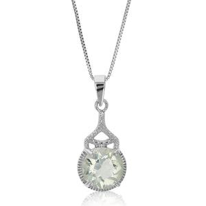 2 cttw Pendant Necklace, Green Amethyst Pendant Necklace for Women in .925 Sterling Silver with Rhodium, 18 Inch Chain, Prong Setting