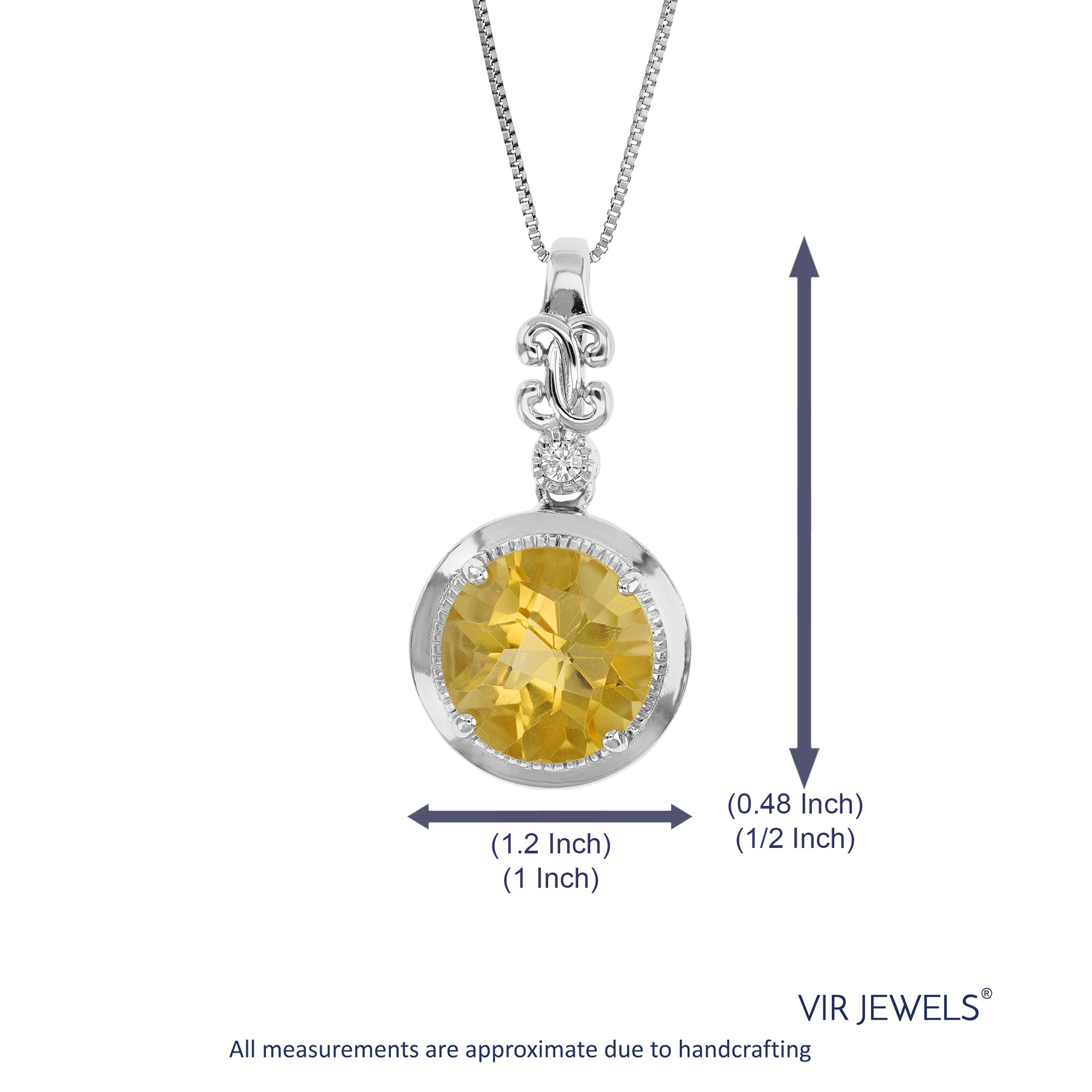 3.50 cttw Pendant Necklace, Citrine Pendant Necklace for Women in .925 Sterling Silver with Rhodium, 18 Inch Chain, Prong Setting