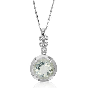 4 cttw Pendant Necklace, Green Amethyst Pendant Necklace for Women in .925 Sterling Silver with Rhodium, 18 Inch Chain, Prong Setting