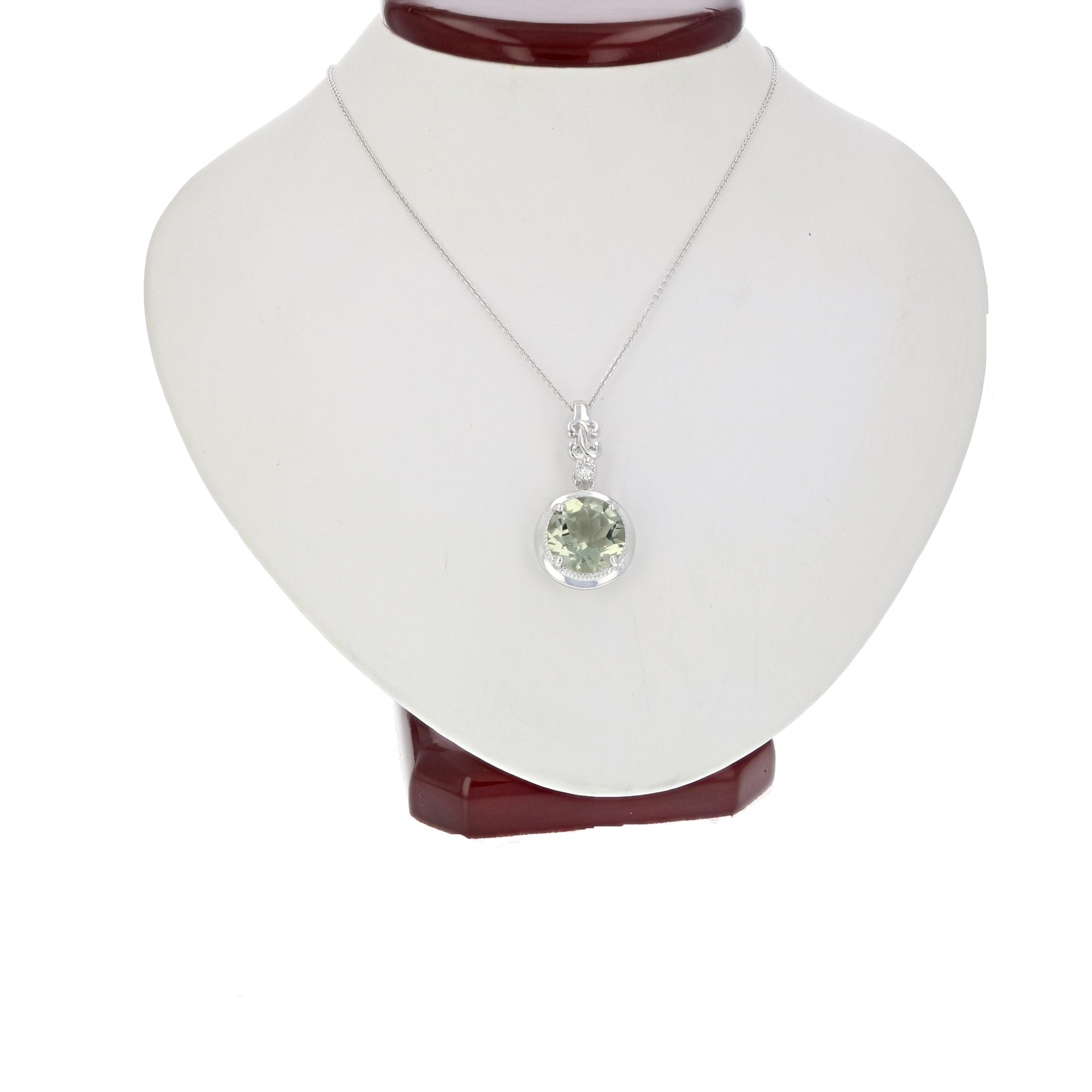 4 cttw Pendant Necklace, Green Amethyst Pendant Necklace for Women in .925 Sterling Silver with Rhodium, 18 Inch Chain, Prong Setting