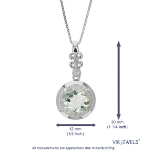 4 cttw Pendant Necklace, Green Amethyst Pendant Necklace for Women in .925 Sterling Silver with Rhodium, 18 Inch Chain, Prong Setting