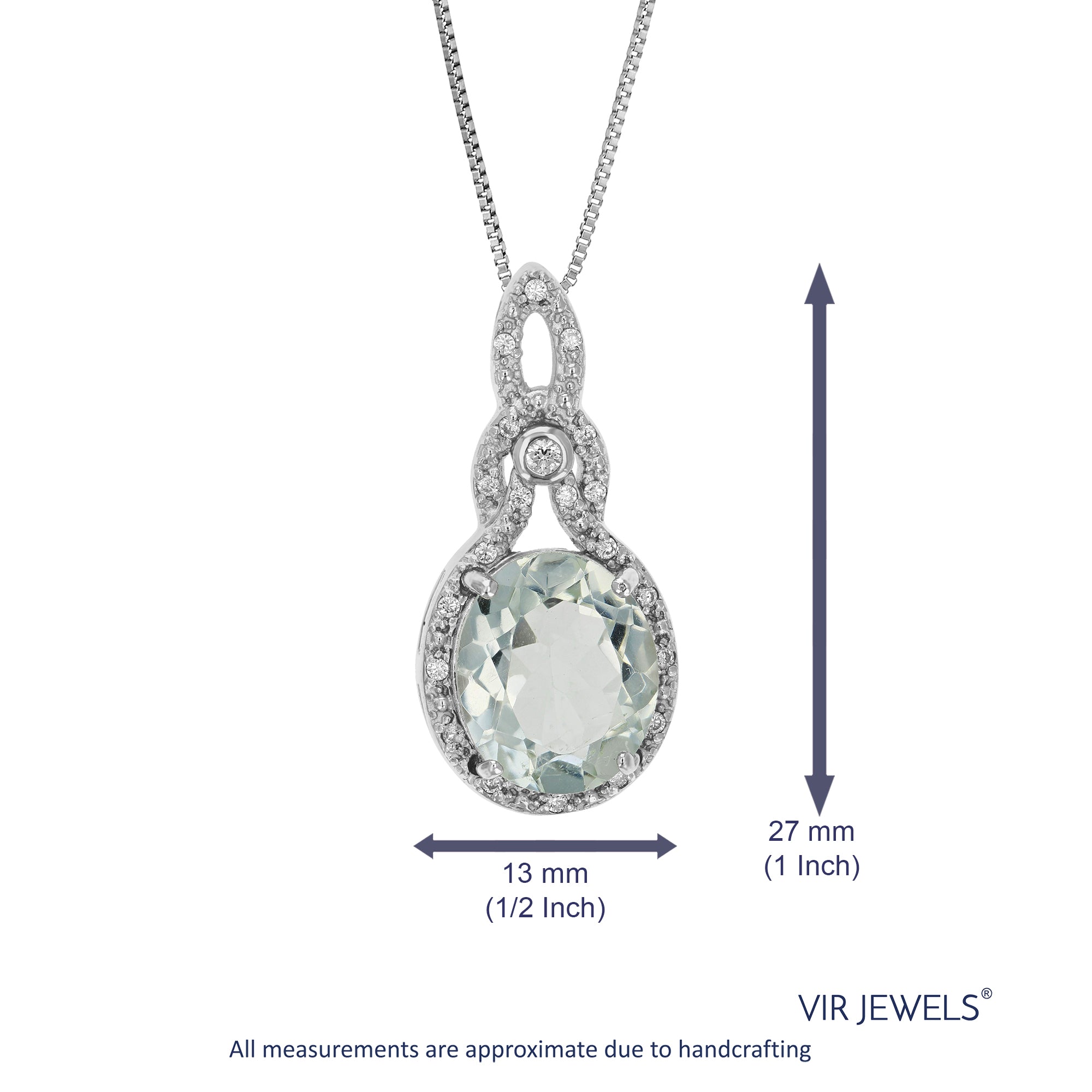 2.80 cttw Pendant Necklace, Green Amethyst Oval Shape Pendant Necklace for Women in .925 Sterling Silver with Rhodium, 18 Inch Chain, Prong Setting
