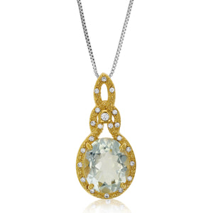 2.80 cttw Pendant Necklace, Green Amethyst Oval Shape Pendant Necklace for Women in Yellow Gold-Plated Brass, Prong Setting