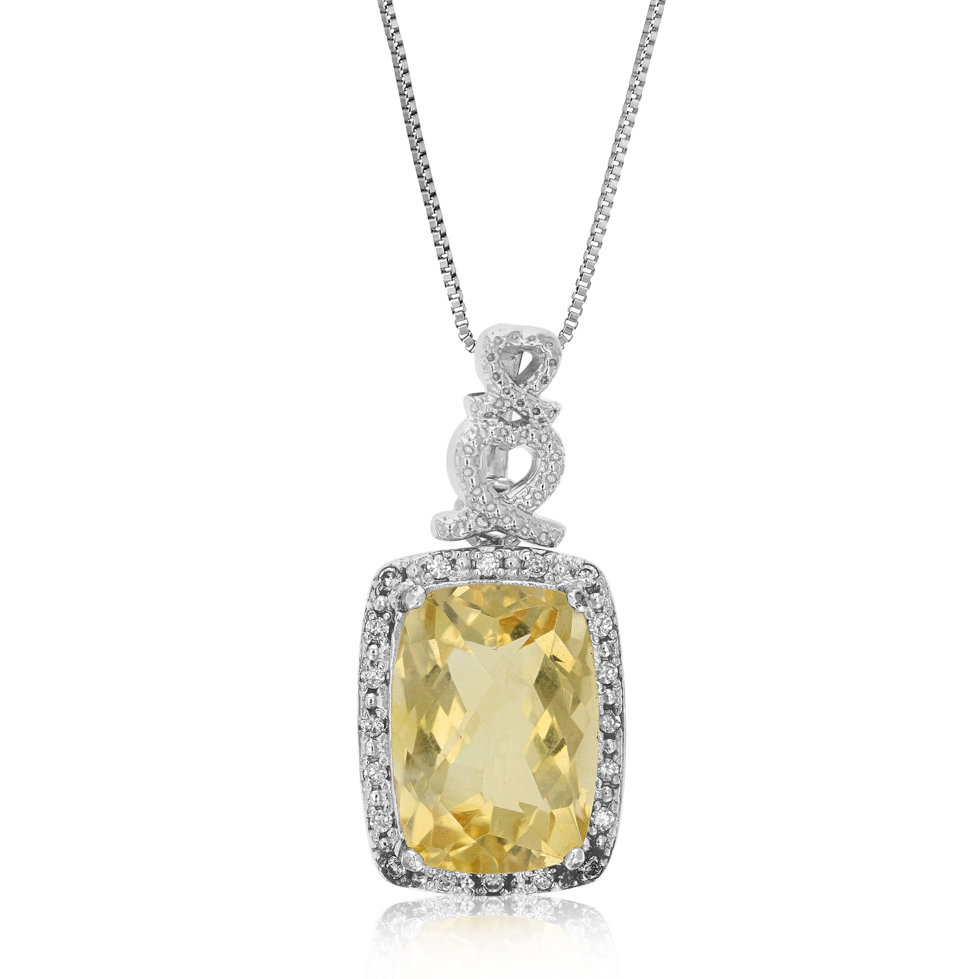 4.70 cttw Pendant Necklace, Citrine Cushion Cut Pendant Necklace for Women in .925 Sterling Silver with Rhodium, 18 Inch Chain, Prong Setting