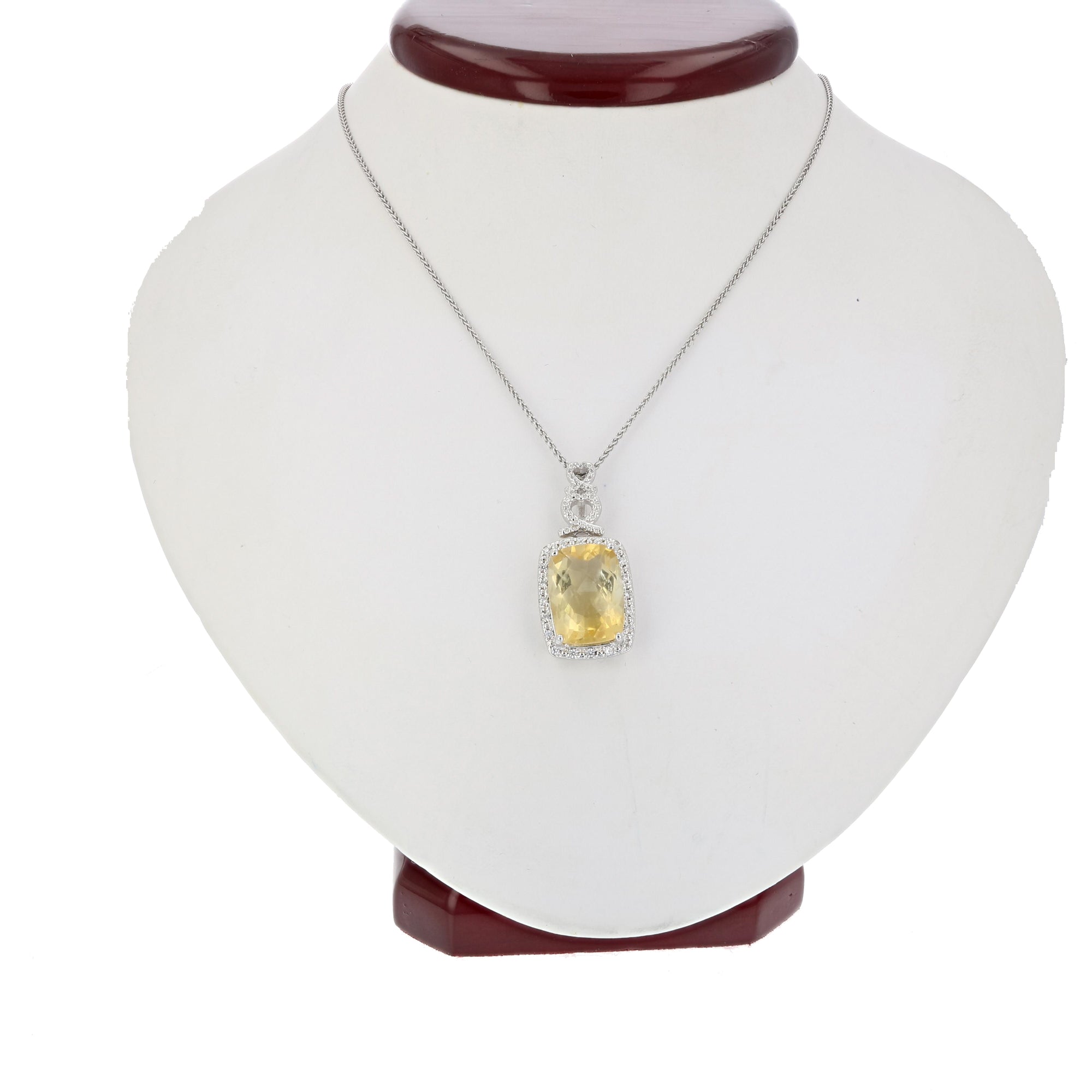 4.70 cttw Pendant Necklace, Citrine Cushion Cut Pendant Necklace for Women in .925 Sterling Silver with Rhodium, 18 Inch Chain, Prong Setting
