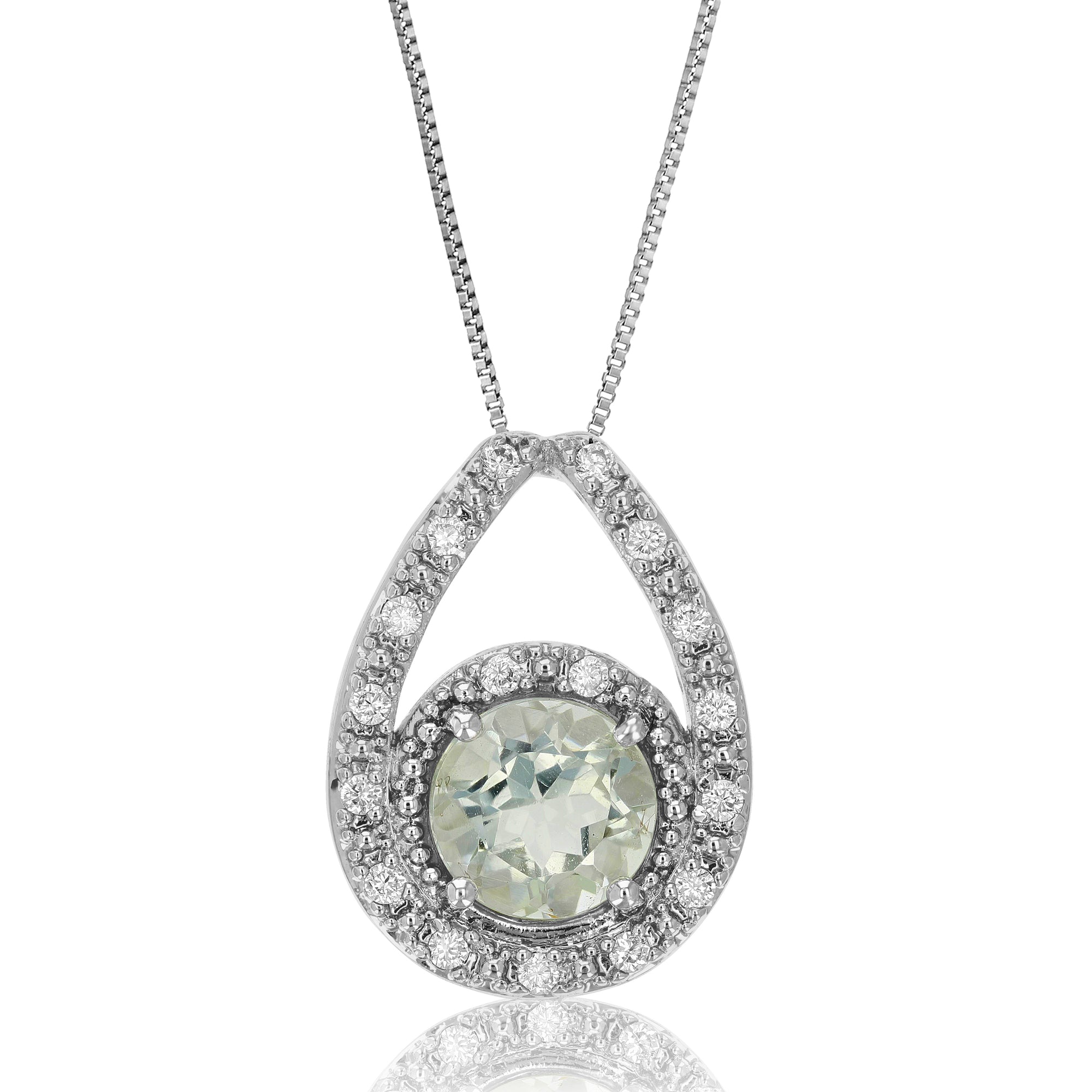 0.80 cttw Pendant Necklace, Green Amethyst Pendant Necklace for Women in Brass with Rhodium Plating, 18 Inch Chain, Prong Setting
