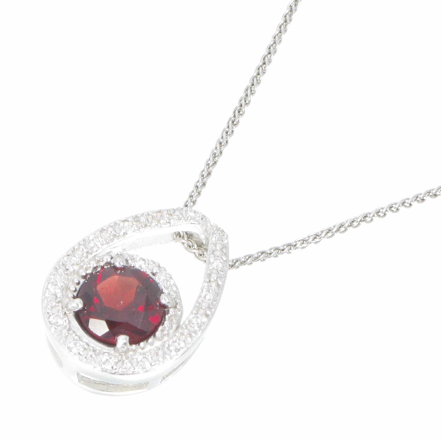 1.05 cttw Pendant Necklace, Garnet Pendant Necklace for Women in .925 Sterling Silver with Rhodium, 18 Inch Chain, Prong Setting