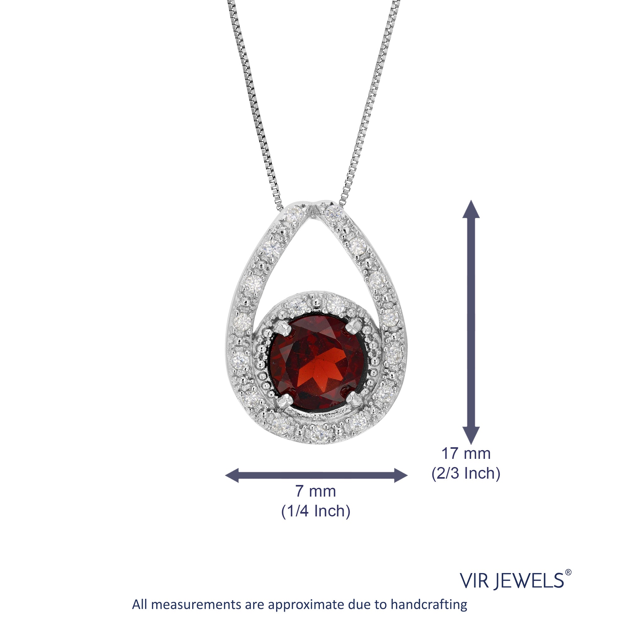 1.05 cttw Pendant Necklace, Garnet Pendant Necklace for Women in .925 Sterling Silver with Rhodium, 18 Inch Chain, Prong Setting