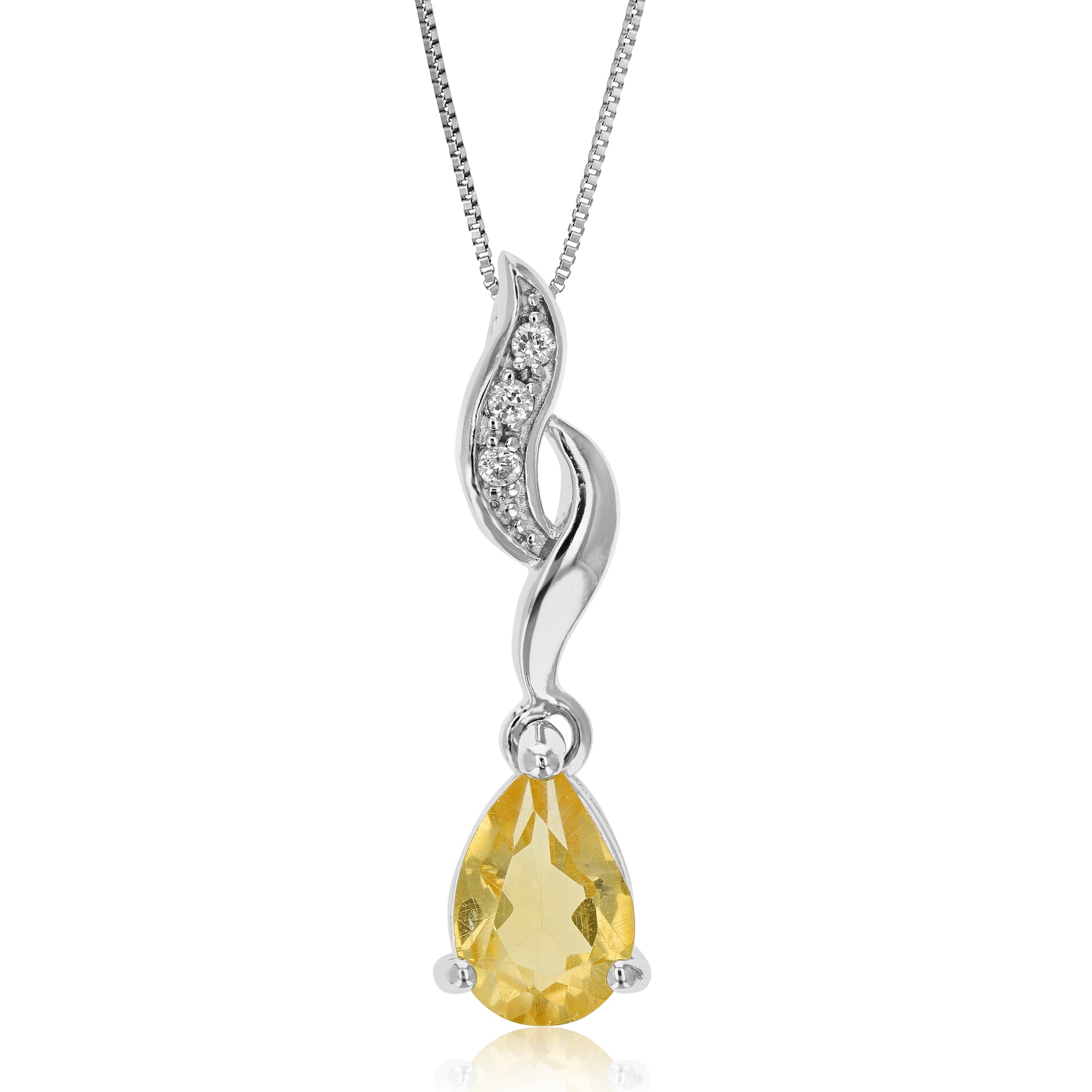 0.80 cttw Pendant Necklace, Citrine Pear Shape Pendant Necklace for Women in .925 Sterling Silver with Rhodium, 18 Inch Chain, Prong Setting