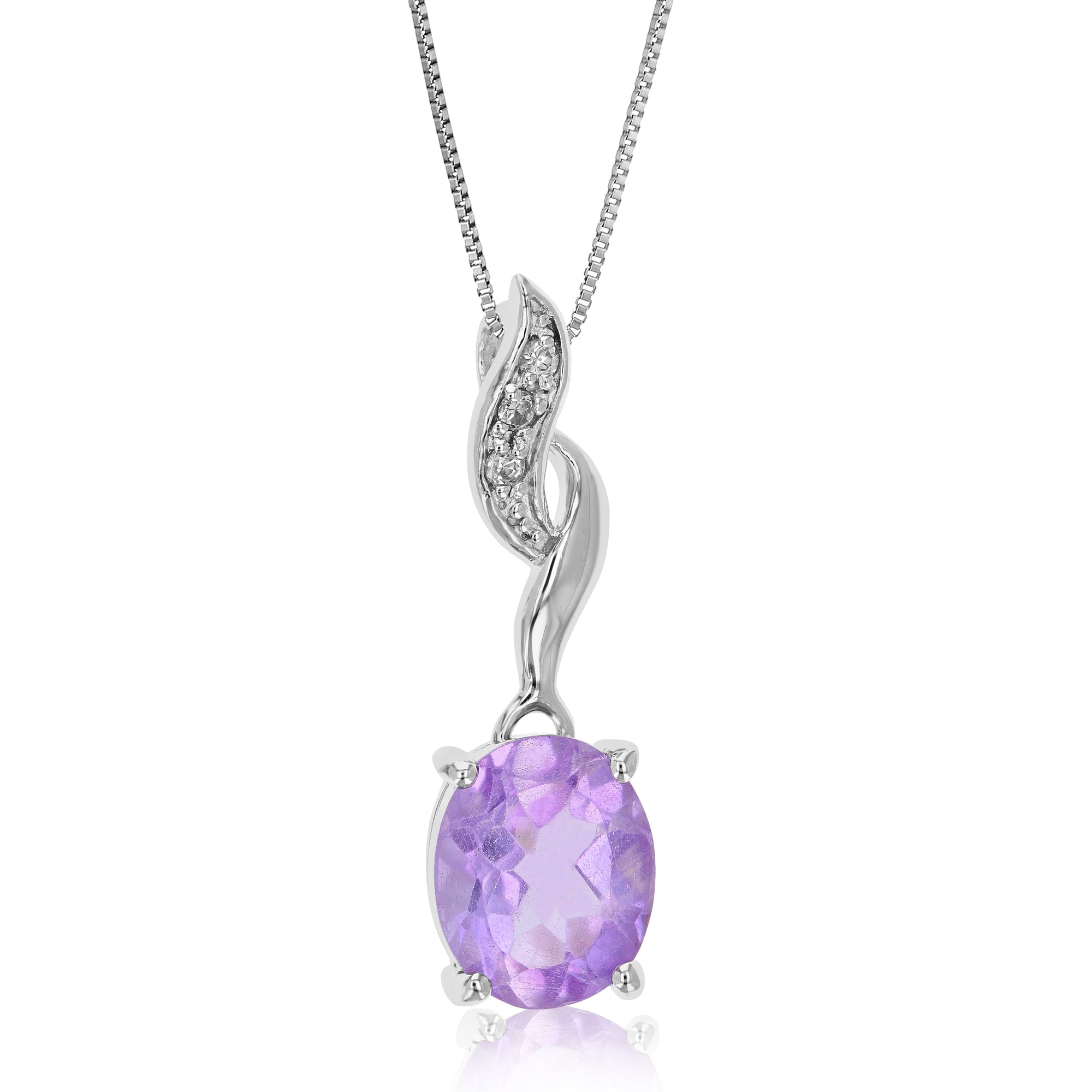 1.70 cttw Pendant Necklace, Purple Amethyst Oval Shape Pendant Necklace for Women in .925 Sterling Silver with Rhodium, 18 Inch Chain, Prong Setting