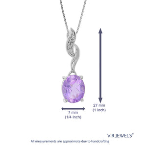 1.70 cttw Pendant Necklace, Purple Amethyst Oval Shape Pendant Necklace for Women in .925 Sterling Silver with Rhodium, 18 Inch Chain, Prong Setting