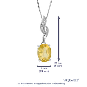 2.10 cttw Pendant Necklace, Citrine Oval Pendant Necklace for Women in .925 Sterling Silver with Rhodium, 18 Inch Chain, Prong Setting