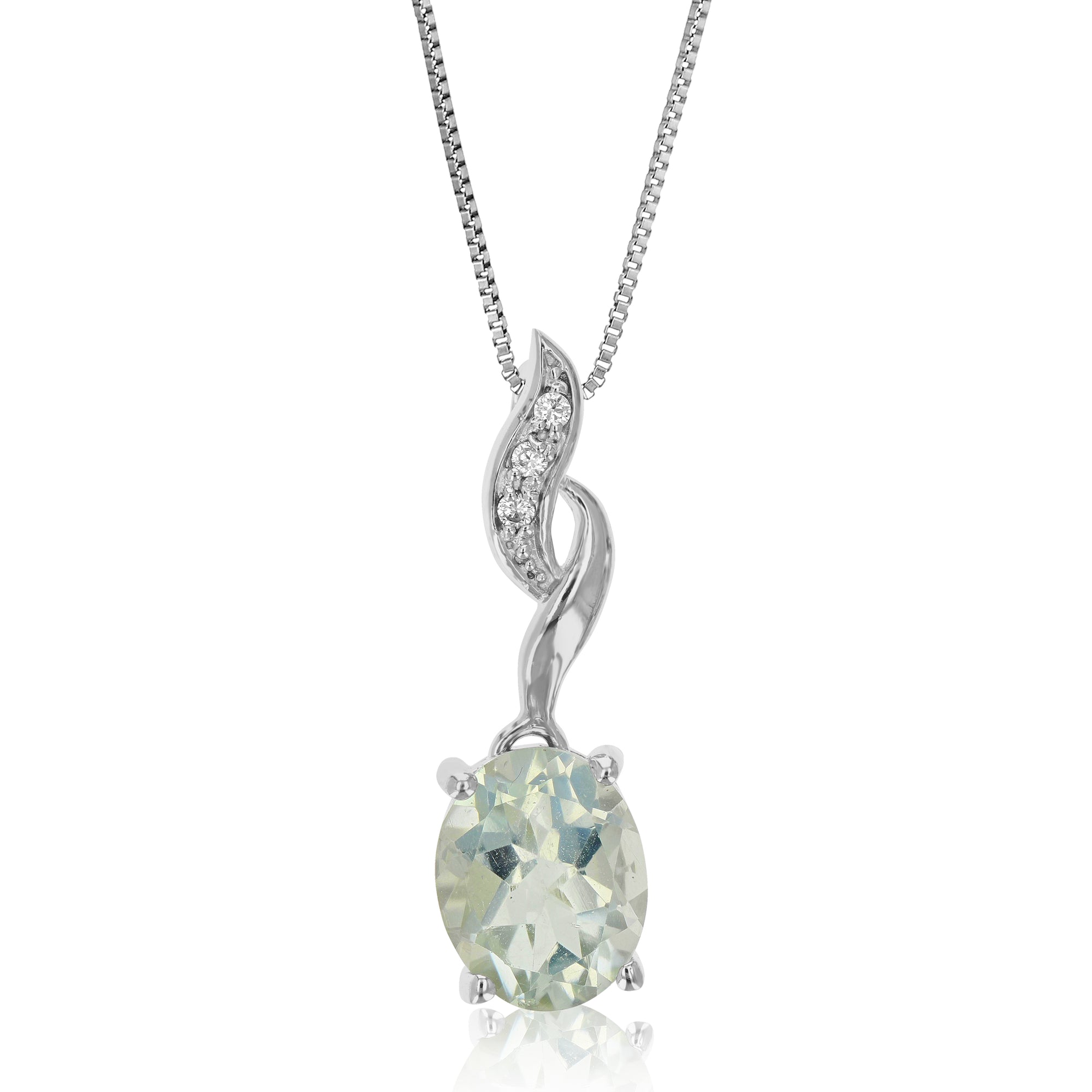 1.60 cttw Pendant Necklace, Green Amethyst Oval Pendant Necklace for Women in .925 Sterling Silver with Rhodium, 18 Inch Chain, Prong Setting
