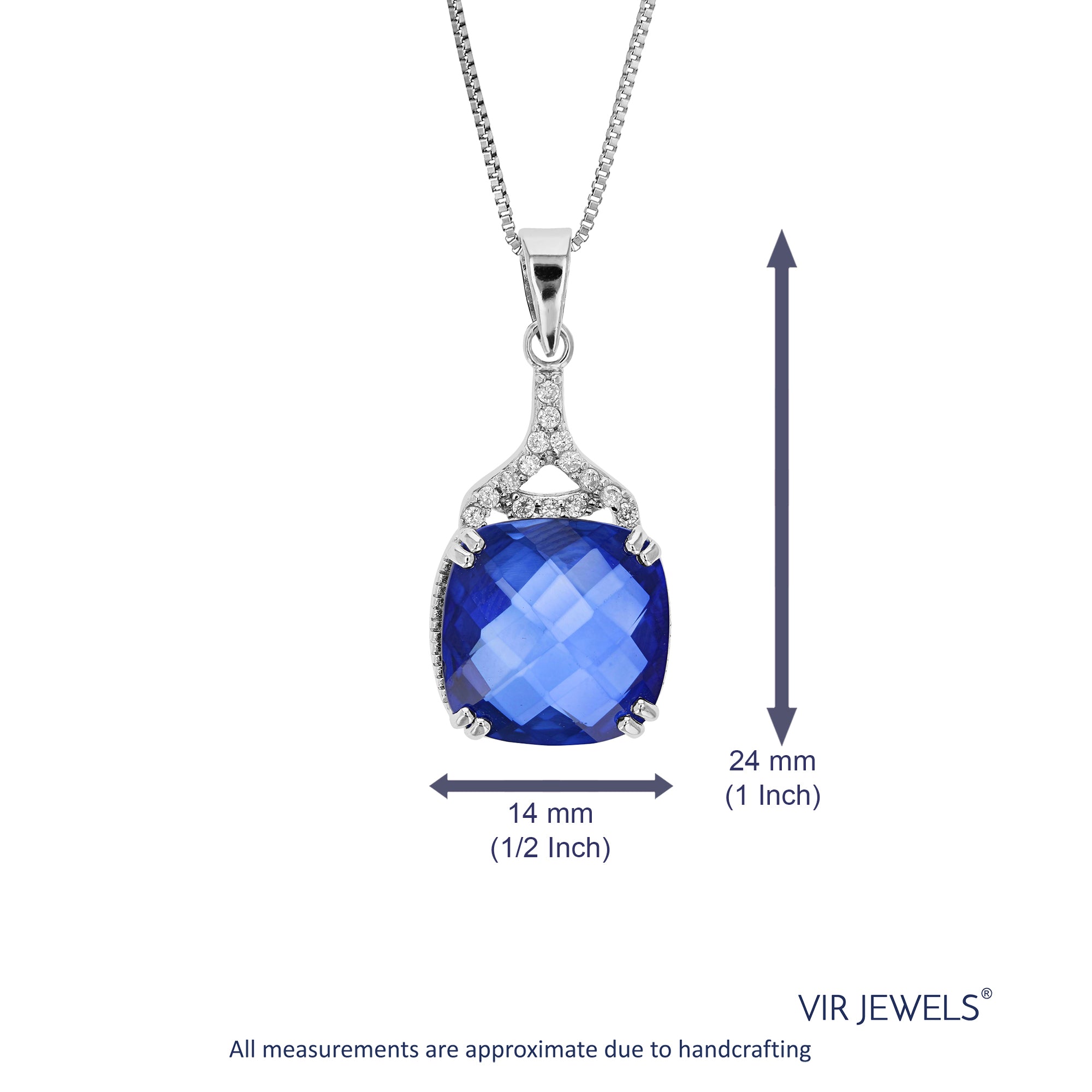 5.5 cttw Pendant Necklace, Created Sapphire Cushion Cut Pendant Necklace for Women in .925 Sterling Silver with 18 Inch Chain, Prong Setting