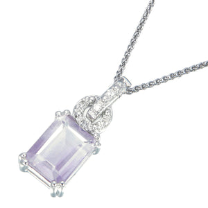 1.60 cttw Pendant Necklace, Purple Amethyst Emerald Shape Pendant Necklace for Women in .925 Sterling Silver with Rhodium, 18 Inch Chain, Prong Setting