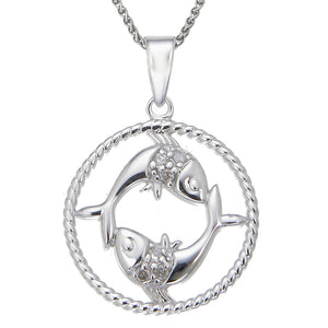 1/8 cttw Diamond Pendant, Diamond Zodiac Pendant Necklace for Women in .925 Sterling Silver with Rhodium, 18 Inch Chain, Prong Setting