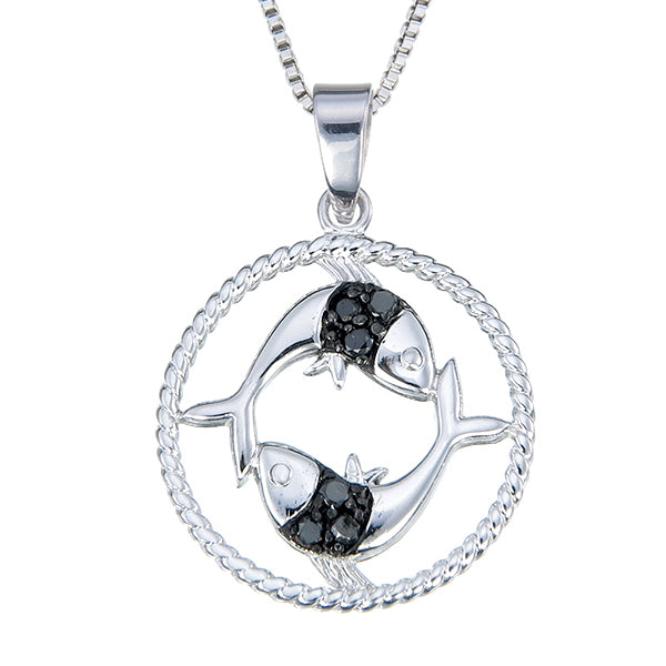 1/8 cttw Diamond Pendant, Black Diamond Zodiac Pendant Necklace for Women in .925 Sterling Silver with Rhodium, 18 Inch Chain, Prong Setting