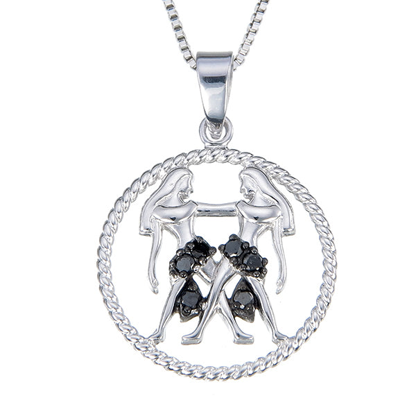 1/8 cttw Diamond Pendant, Black Diamond Zodiac Pendant Necklace for Women in .925 Sterling Silver with Rhodium, 18 Inch Chain, Prong Setting