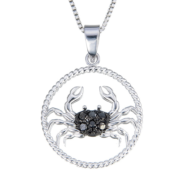 1/8 cttw Diamond Pendant, Black Diamond Zodiac Pendant Necklace for Women in .925 Sterling Silver with Rhodium, 18 Inch Chain, Prong Setting