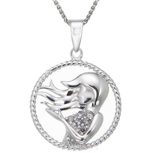 1/8 cttw Diamond Pendant, Diamond Zodiac Pendant Necklace for Women in .925 Sterling Silver with Rhodium, 18 Inch Chain, Prong Setting