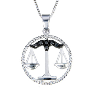 1/8 cttw Diamond Pendant, Black Diamond Zodiac Pendant Necklace for Women in .925 Sterling Silver with Rhodium, 18 Inch Chain, Prong Setting