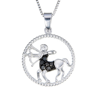 1/8 cttw Diamond Pendant, Black Diamond Zodiac Pendant Necklace for Women in .925 Sterling Silver with Rhodium, 18 Inch Chain, Prong Setting