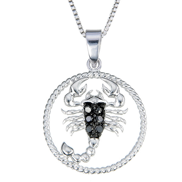 1/8 cttw Diamond Pendant, Black Diamond Zodiac Pendant Necklace for Women in .925 Sterling Silver with Rhodium, 18 Inch Chain, Prong Setting