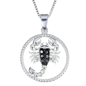 1/8 cttw Diamond Pendant, Black Diamond Zodiac Pendant Necklace for Women in .925 Sterling Silver with Rhodium, 18 Inch Chain, Prong Setting