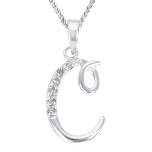 1/8 cttw Diamond Pendant, Diamond Alphabet Pendant Necklace for Women in .925 Sterling Silver with Rhodium, 18 Inch Chain, Prong Setting