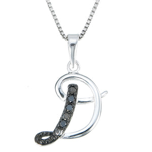 1/8 cttw Diamond Pendant, Black Diamond Alphabet Pendant Necklace for Women in .925 Sterling Silver with Rhodium, 18 Inch Chain, Prong Setting