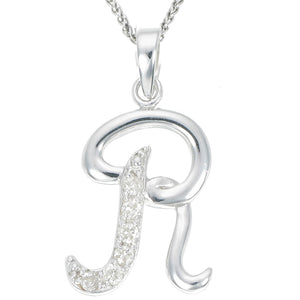 1/8 cttw Diamond Alphabet Pendant Necklace in .925 Sterling Silver & Rhodium plating