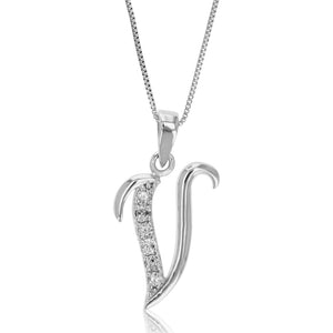 1/8 cttw Diamond Pendant, Diamond Alphabet Pendant Necklace for Women in .925 Sterling Silver with Rhodium, 18 Inch Chain, Prong Setting