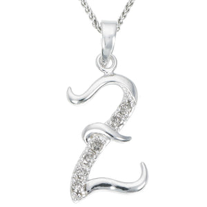 1/8 cttw Diamond Alphabet Pendant Necklace in .925 Sterling Silver & Rhodium plating