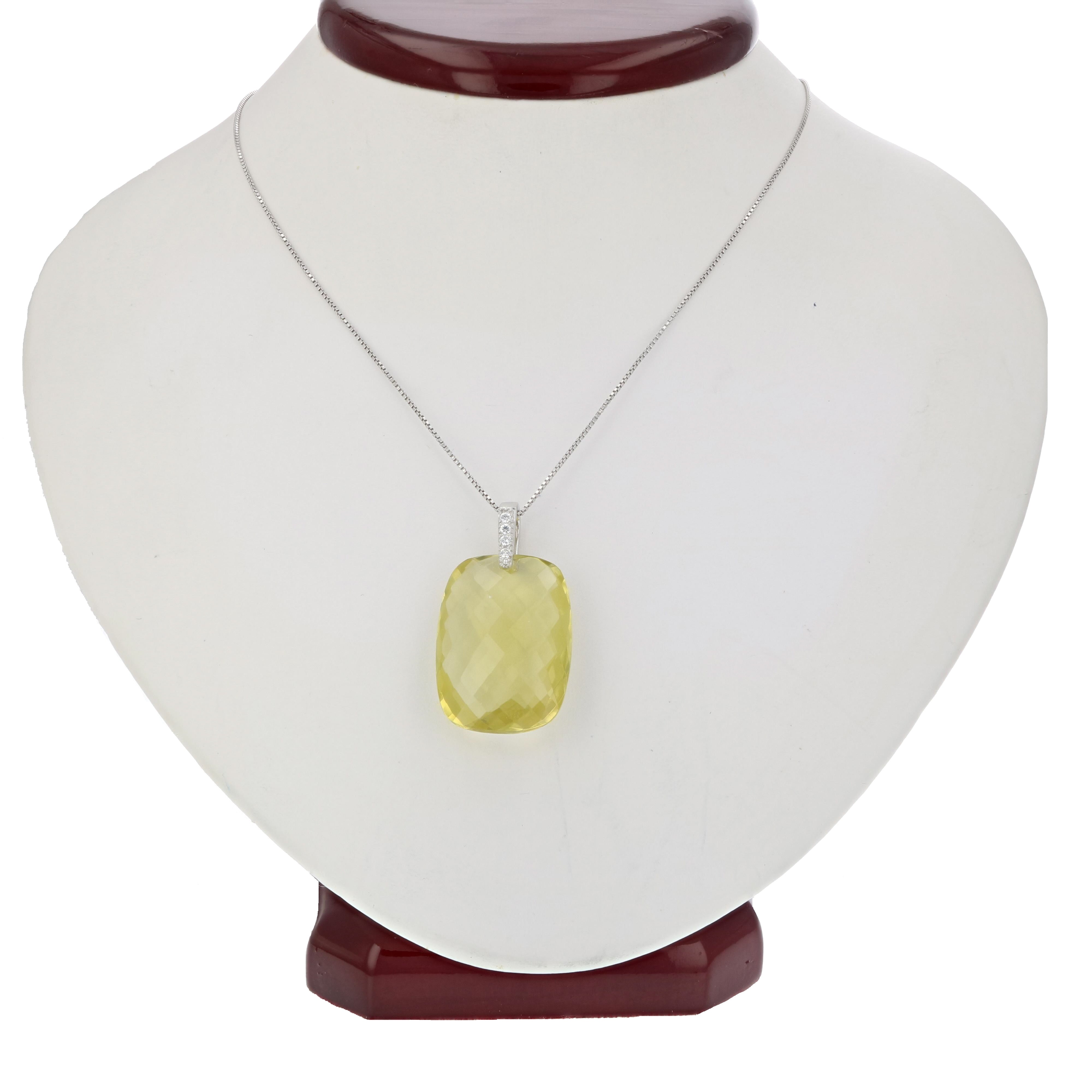 7.50 cttw Octagon Lemon Quartz Pendant .925 Sterling Silver with 18 Inch Chain