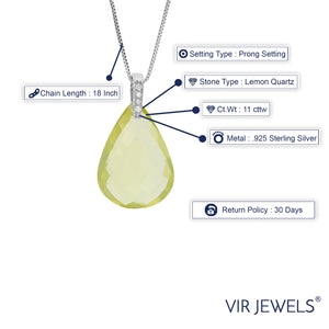 6 cttw Lemon Quartz Pendant Pear Shape .925 Sterling Silver