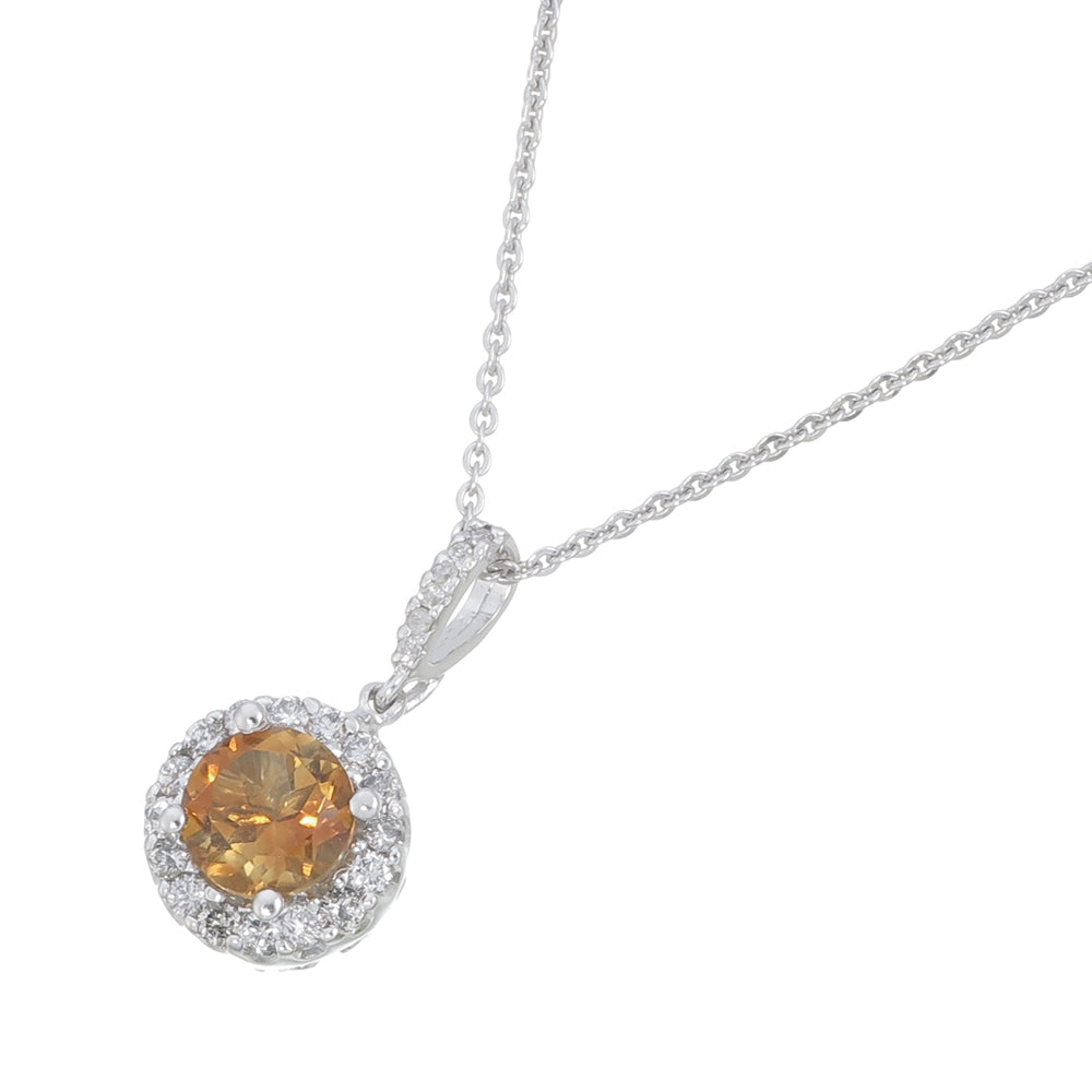 1.35 cttw Round Citrine and Diamond Halo Pendant in 14K White Gold 18" Chain