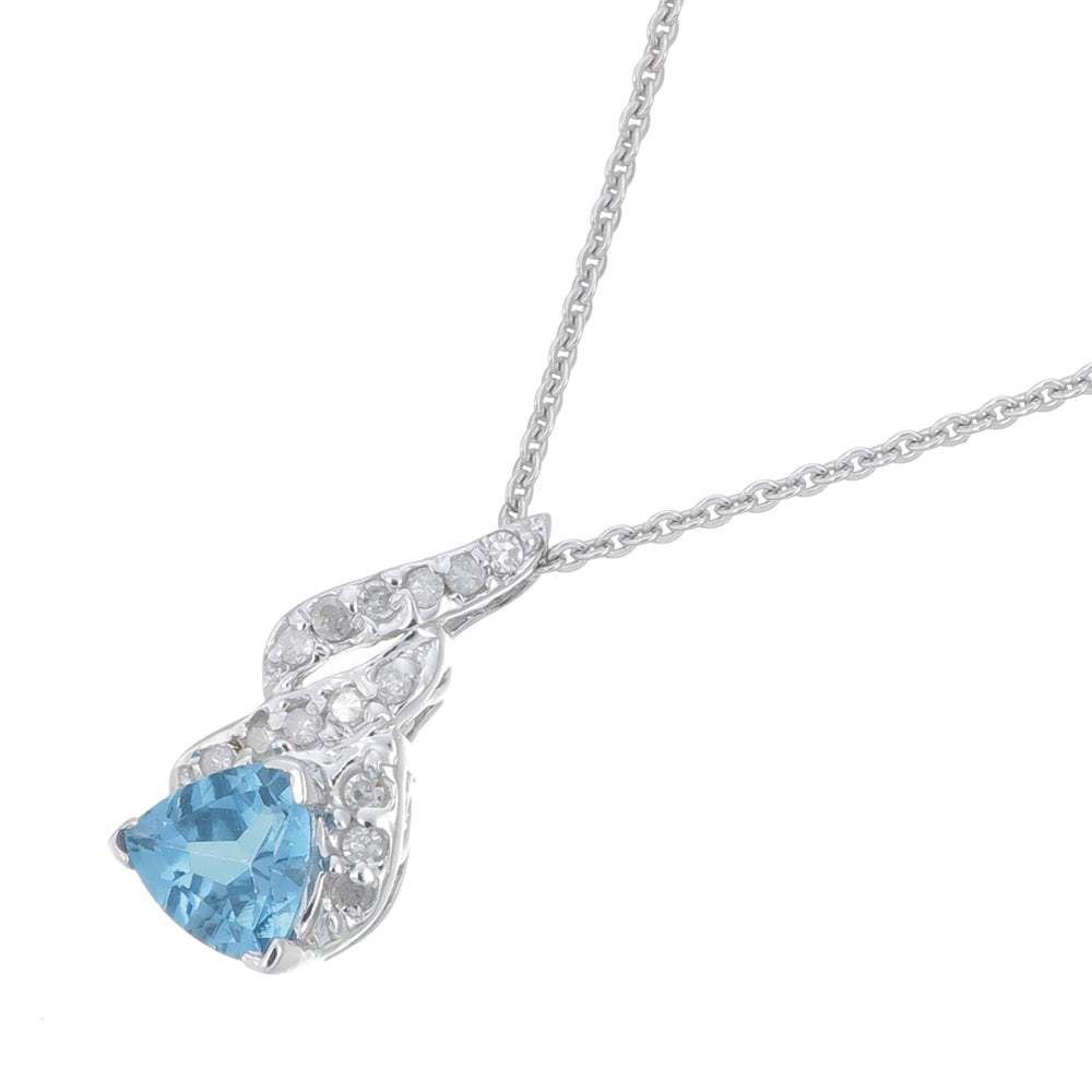 3/4 cttw Trillion Cut Blue Topaz and Diamond Pendant in 14K White Gold 18" Chain