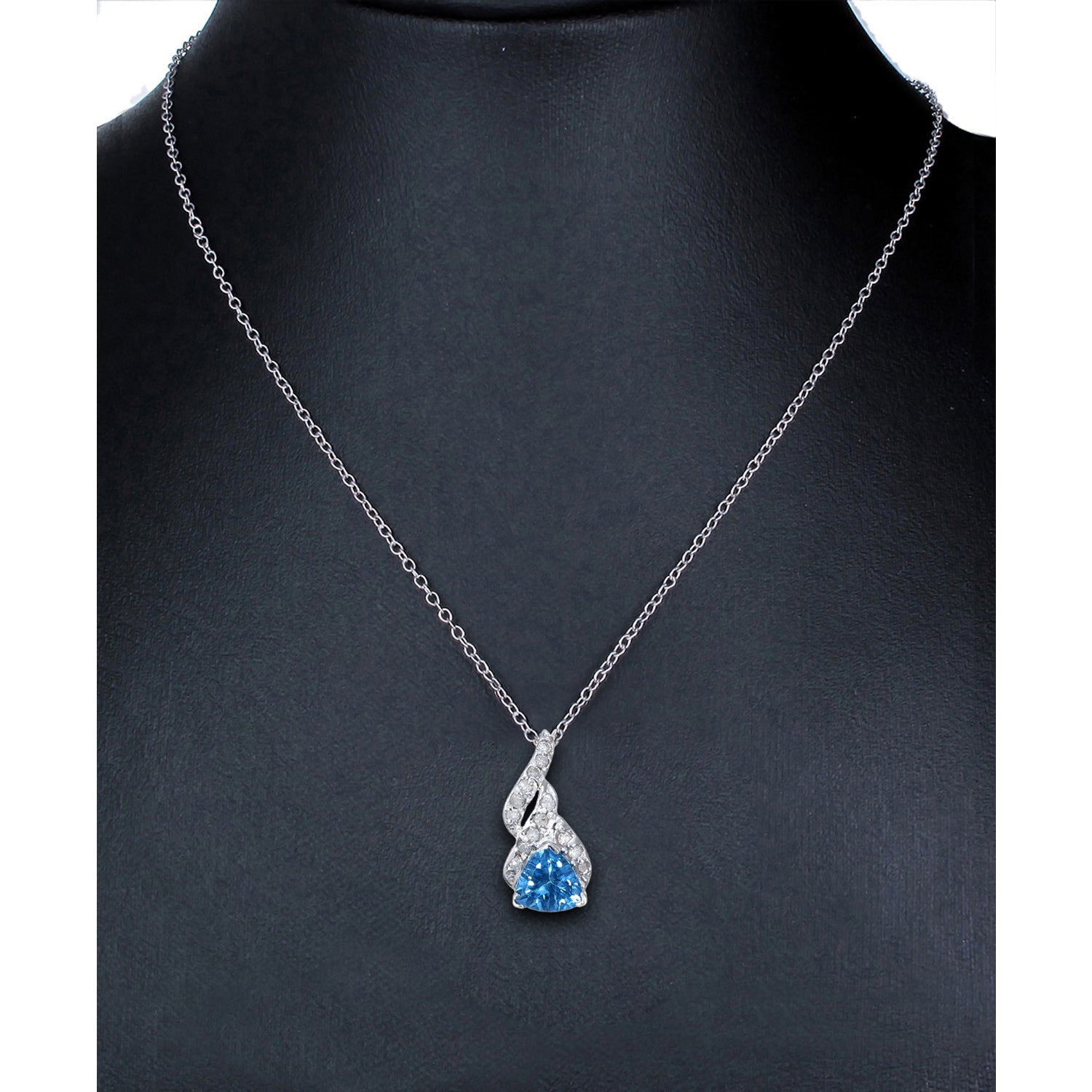 3/4 cttw Trillion Cut Blue Topaz and Diamond Pendant in 14K White