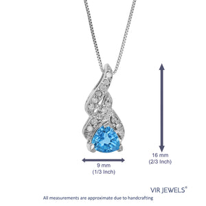 3/4 cttw Trillion Cut Blue Topaz and Diamond Pendant in 14K White Gold 18" Chain
