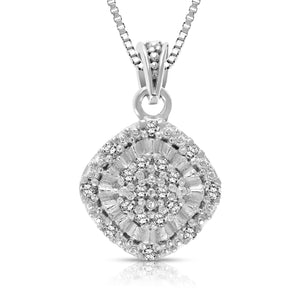 1/10 cttw Diamond Pendant, Diamond Pendant Necklace for Women in 0.925 Sterling Silver with Rhodium, 18 Inch Chain, Prong Setting