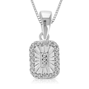 1/10 cttw Diamond Pendant, Diamond Rectangle Pendant Necklace for Women in .925 Sterling Silver with Rhodium,18 Inch Chain, Prong Setting