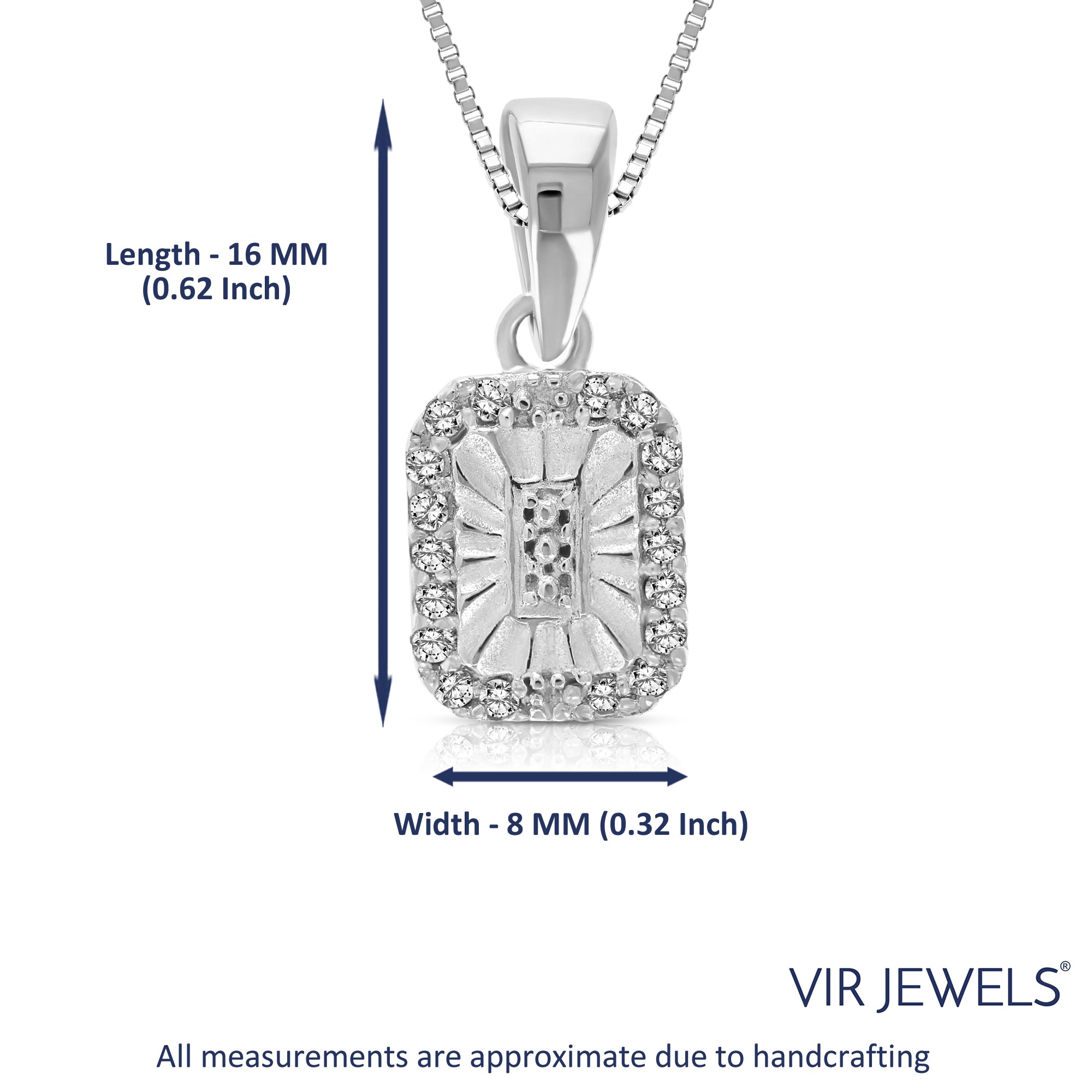 1/10 cttw Diamond Pendant, Diamond Rectangle Pendant Necklace for Women in .925 Sterling Silver with Rhodium,18 Inch Chain, Prong Setting